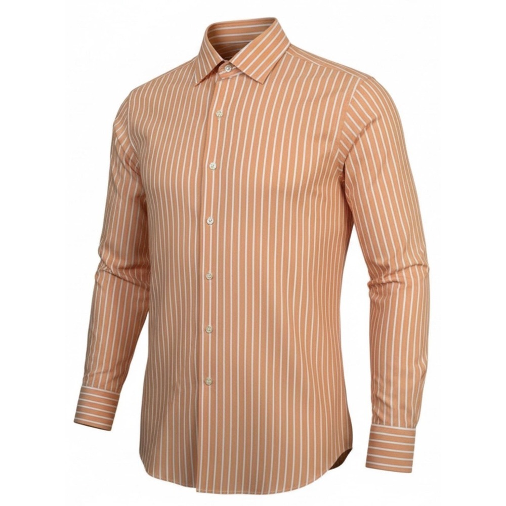 Brooks Brothers Shirt Mens 16.5 34/35 Orange Striped Non Iron Cotton Dress